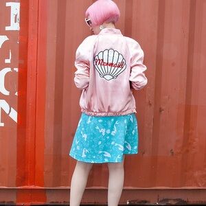 Valfre pink satin mermaid bomber jacket